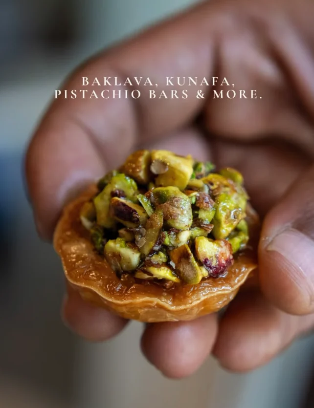 A pistachio-filled pastry bite from Mezze